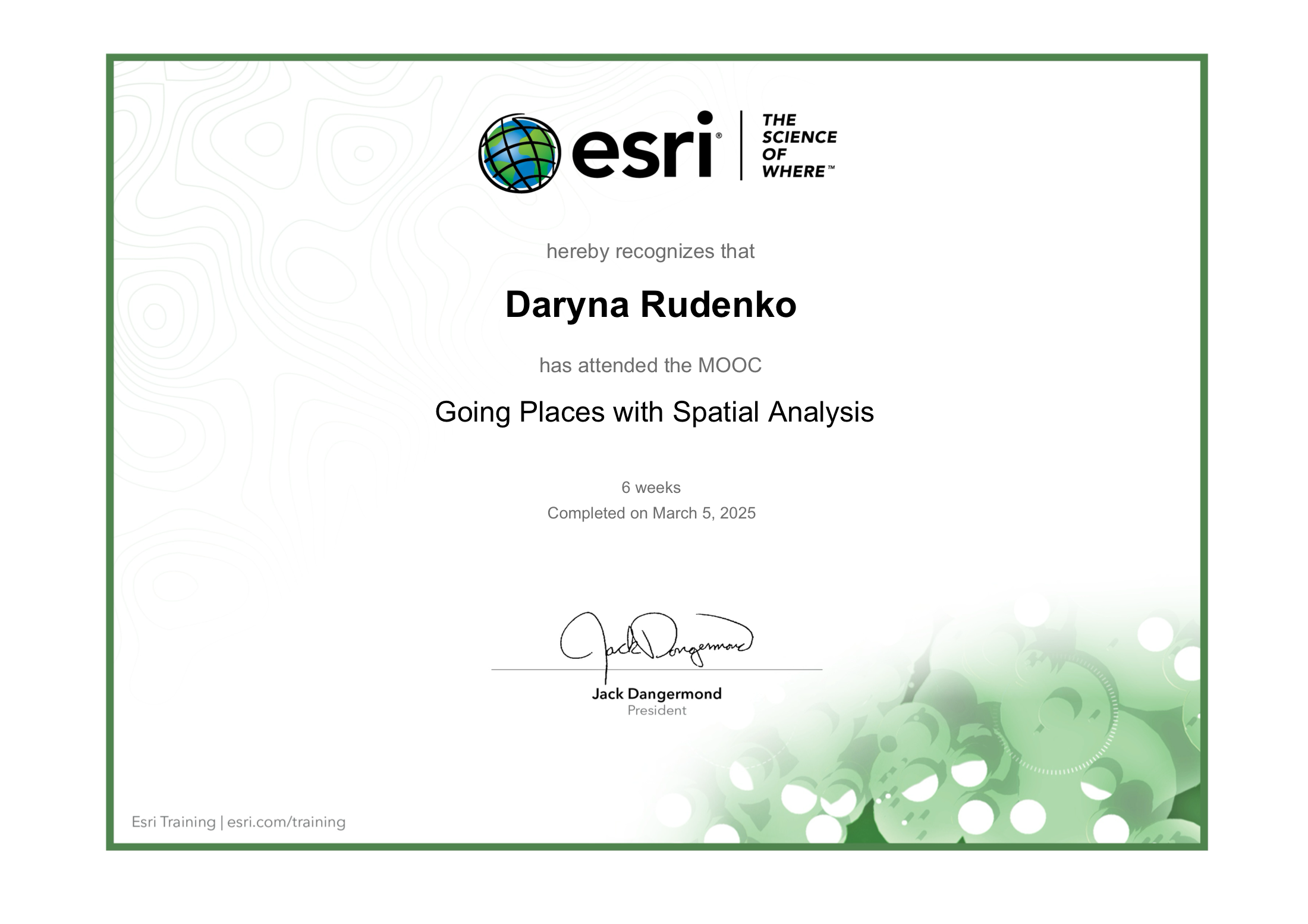 Going Places with Spatial Analysis certificate preview