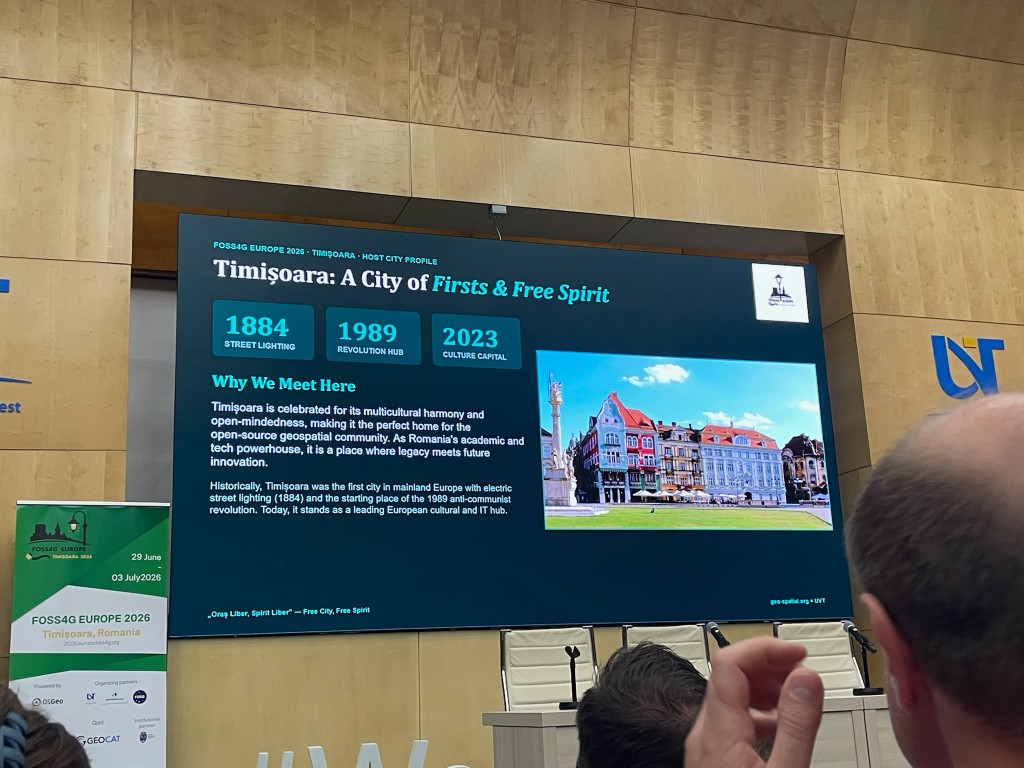 Host city presentation about Timișoara at FOSS4G Europe